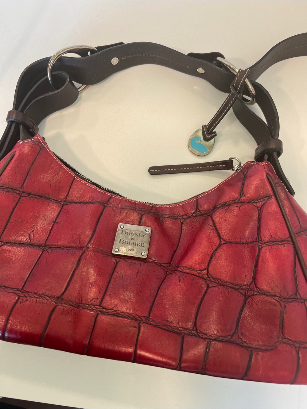 Vintage Dooney & Bourke Red Croc Leather Hobo Bag Y2K